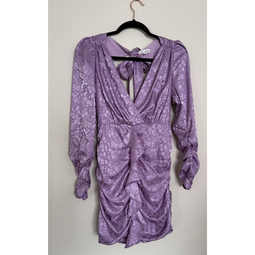 For Love & Lemons Lavender Purple Fiji Cross Front Long Sleeve Mini Dress Size M